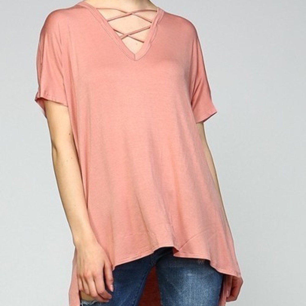 Loose Fit Lattice V-neck Tee